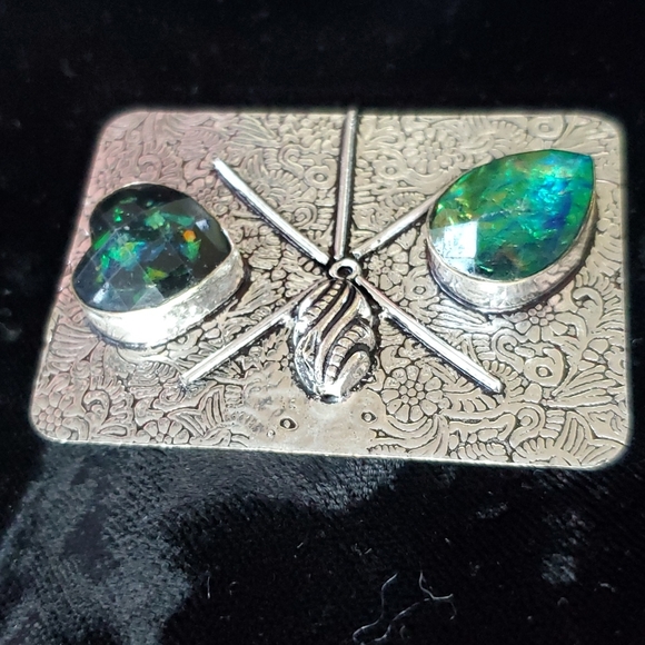 New Triplet Opal 925 Silver Crescent Moon Wand Pendant. - Picture 6 of 15